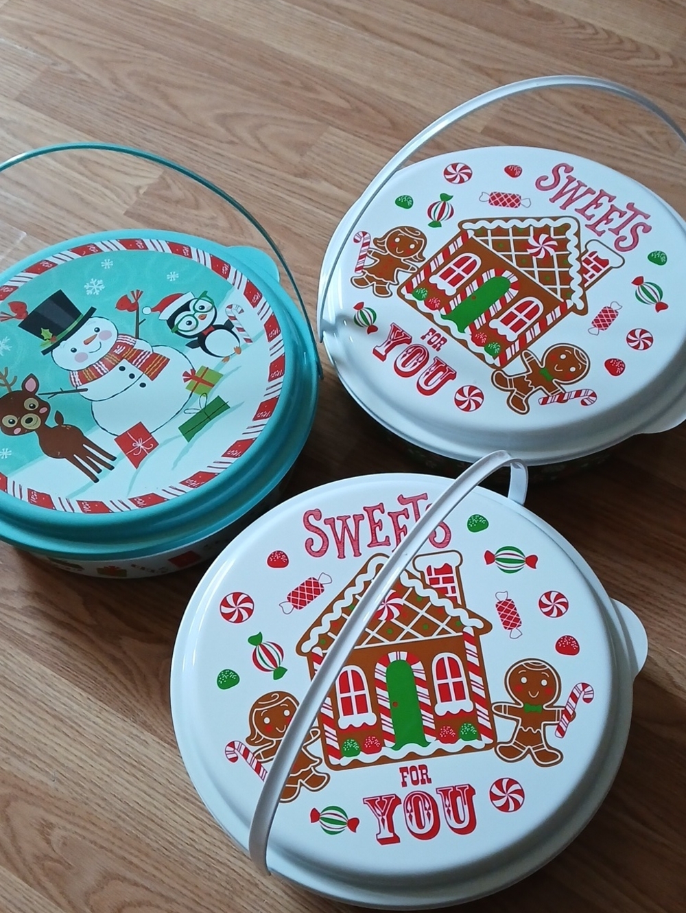 Three Large Gift Giving Buckets For Baked Goods Pastries And Christmas Cookies